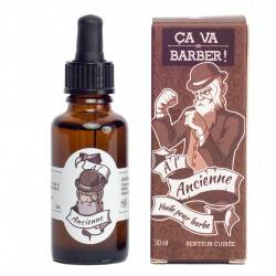 Huile pour barbe à l'ancienne avec son packaging Ça va barber