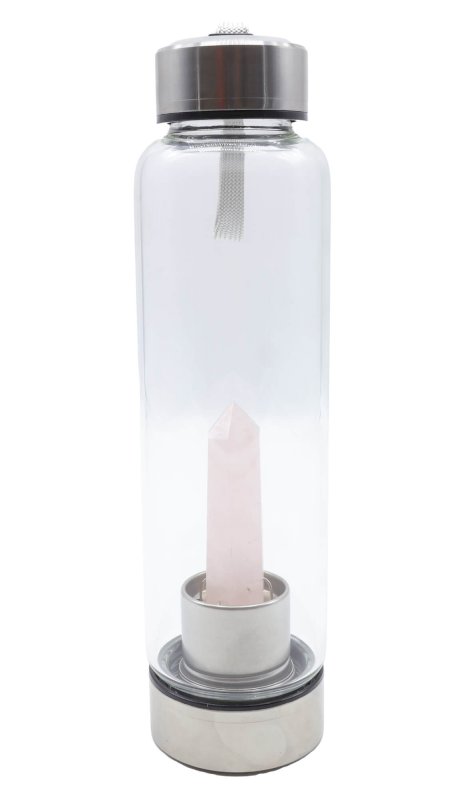 Bouteille avec un quartz rose